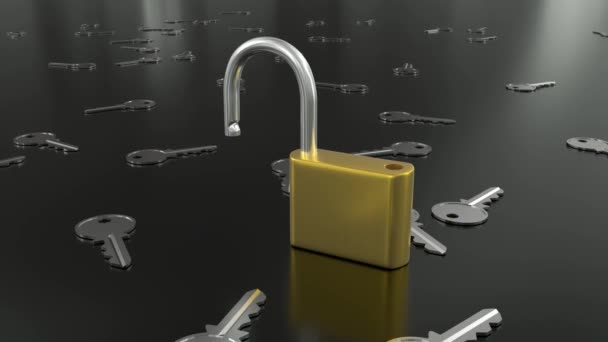 Vorhängeschloss Entsperren Schlüssel Sicherheit Schutz Hack Passwort — Stockvideo