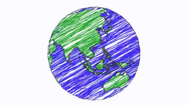 Земля Малюнок Папір Мультфільм Рука Намальована Анімація Обертається Глобус Світ — стокове відео