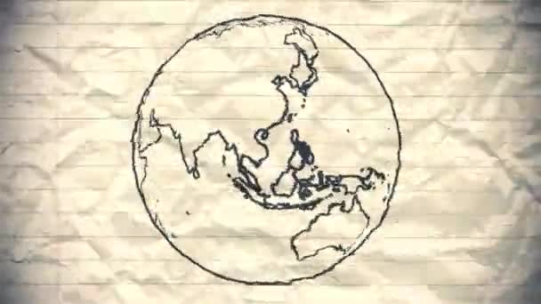 Ziemia Rysunek Papier Kreskówka Ręcznie Rysowane Animacja Spinning Świat Pióro — Wideo stockowe