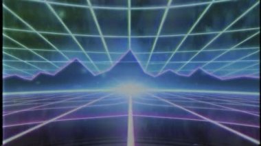 Retro 80 'ler VHS video oyunu giriş peyzaj vektörü atari kablo dağları