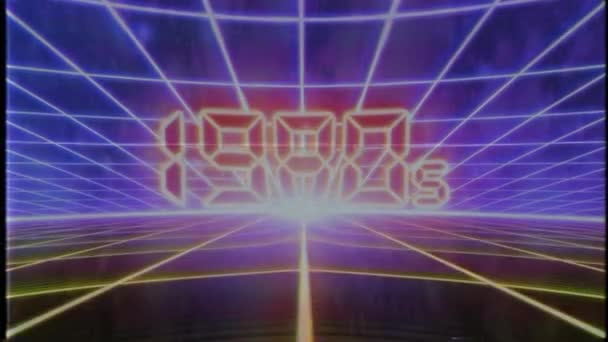 Retro 80S Vhs Nastro Video Gioco Introduzione Paesaggio Vettoriale Wireframe — Video Stock