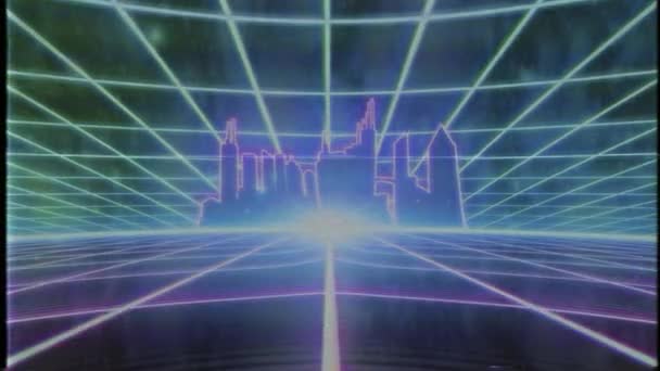 Retro 80S Vhs Tape Video Game Intro Landschap Vector Arcade — Stockvideo