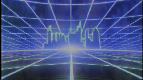 复古80年代Vhs录像带游戏内景观设计矢量街机线框市4K — 图库视频影像
