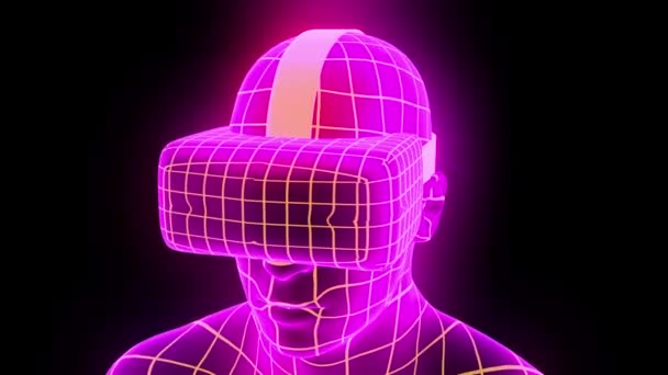 Vr仮想現実ヘッドセットホログラム未来的なアニメーションHmdゲーム技術ループ4K — ストック動画