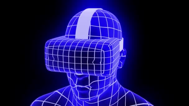 Vr仮想現実ヘッドセットホログラム未来的なアニメーションHmdゲーム技術ループ4K — ストック動画
