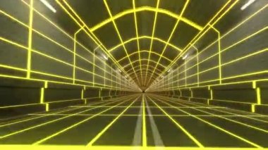 80 'lerin retro tüneli gelecekteki wireframe arcade yolu metro tüneli neon ışığı 4k