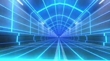 80 'lerin retro tüneli gelecekteki wireframe arcade yolu metro tüneli neon ışığı 4k