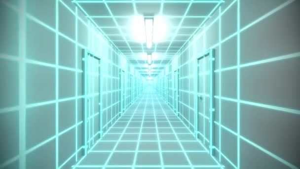 Endless White Corridor Doors Neon Tron 80S Arcade Glow Loop — Stock Video