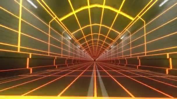 ループトンネル80レトロトロン未来ワイヤーフレームアーケードロードチューブ地下鉄ネオングロー4K — ストック動画