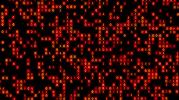 Transmisión de datos binario brillante zoom en naranja rojo — Vídeo de stock