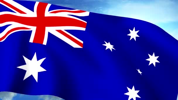 Australian Flag Closeup Waving Against Blue Sky Seamless Loop CG — Stock Video