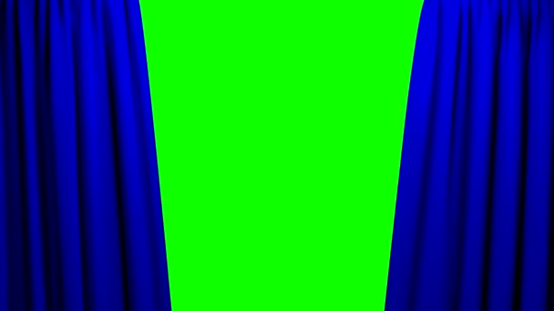 Синие занавески открытие и закрытие сцены кинотеатр зеленый экран — стоковое видео
