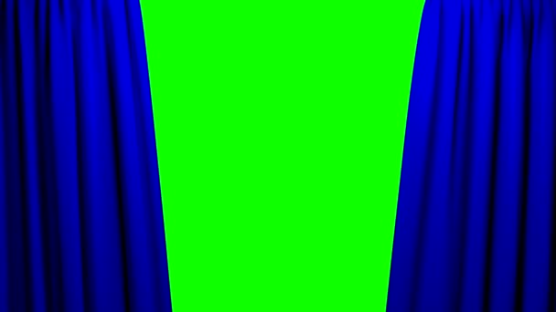 Blue Curtains opening and closing stage theater cinema green screen — Stock Video