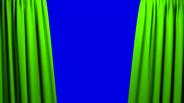 Green Curtains opening and closing stage theater cinema blue screen — 图库视频影像