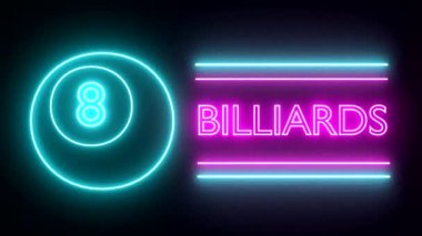 Bilardo havuzu neon tabela ışıklar logo metni çok renkli parlak