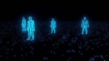 İkili insanlar bilgisayar takım parlayan veri 0 1 mavi