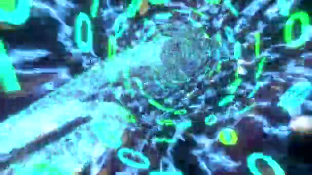 Binary tunnel wormhole flight through space warp speed dimension blue green — Stock Video