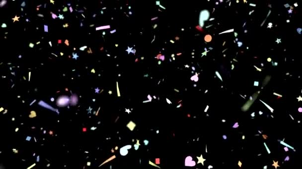 Confetti shapes falling slow motion DOF loop on black — Stock Video