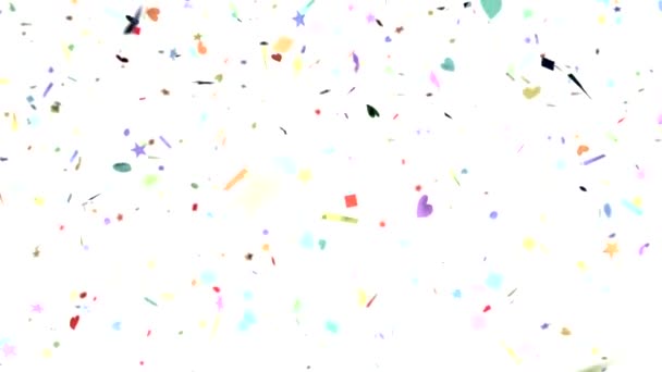 Confetti shapes falling slow motion DOF loop on white — Stock video