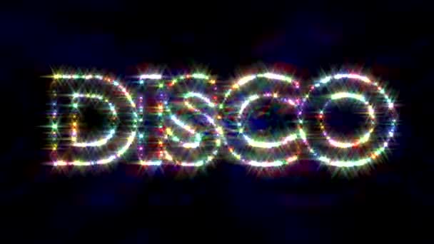 Disco logo szöveg csillogó csillogó többszínű — Stock videók