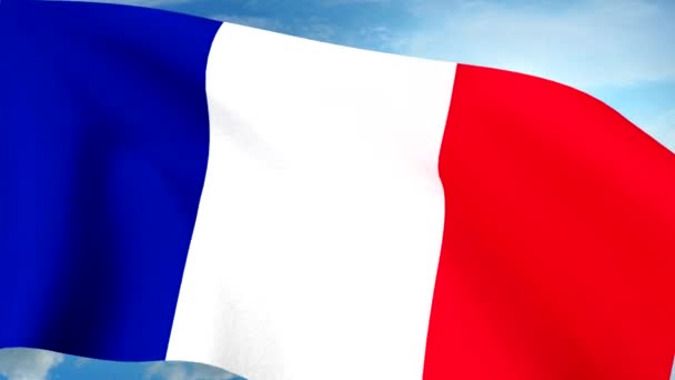 French Flag Closeup Waving Against Blue Sky Seamless Loop CG — Stock Video