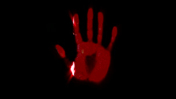 Χέρι σαρωτή handprint δακτυλικό αποτύπωμα παλάμης κωδικό πρόσβασης id κόκκινο — Αρχείο Βίντεο