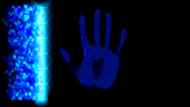 Escáner de mano huella dactilar contraseña de palma id azul — Vídeo de stock