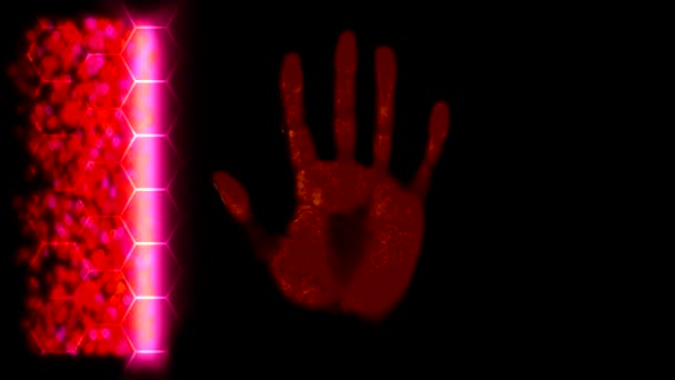 Hand scanner handavtryck fingerprint palm lösenord id röd — Stockvideo