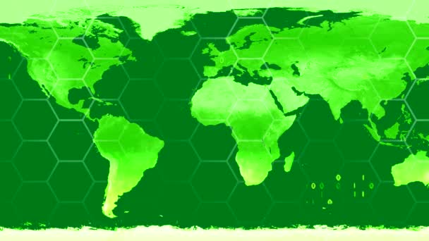 Světová mapa high-tech digitální satelitní dat zobrazení válečné místnosti smyčka zelené Crt — Stock video