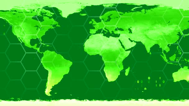 Mapa del mundo de alta tecnología digital vía satélite ver sala de guerra bucle verde CRT — Vídeo de stock