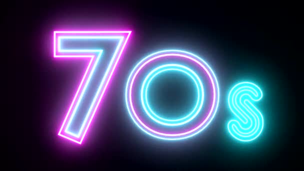 Siedemdziesiątych neon znak światła logo tekst świecące multicolor — Wideo stockowe