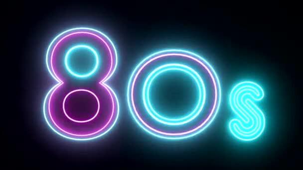 80s neón signo luces logo texto brillante multicolor — Vídeo de stock