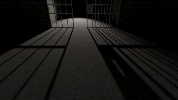 Prison bars cell closing long shadow — Stock Video