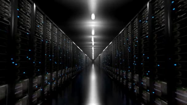 Serveurs de centre de données couloir sans fin centre de boucle sombre 