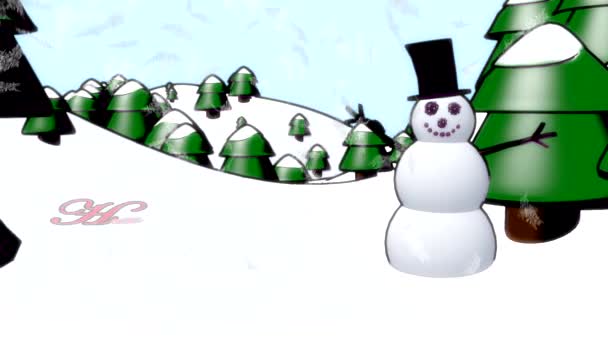 Boneco de neve Boas festas e eventos feliz acenando cArt Objectsoon flocos de neve de inverno caindo — Vídeo de Stock