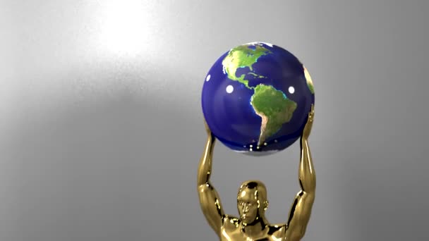 Trophy award ceremony intro with space for title text nomination gold man globe — Stock Video