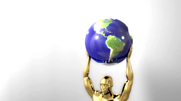 Trophy award ceremony intro with space for title text nomination gold man globe — Stock Video