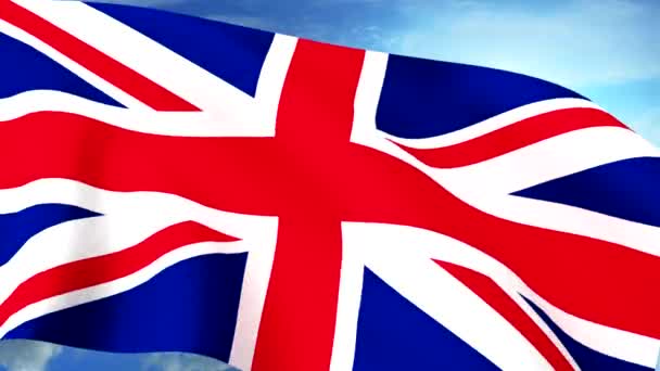 Uk Wielkiej Brytanii Jack Unii flaga zbliżenie macha przeciw błękitne niebo bez szwu pętli Cg — Wideo stockowe