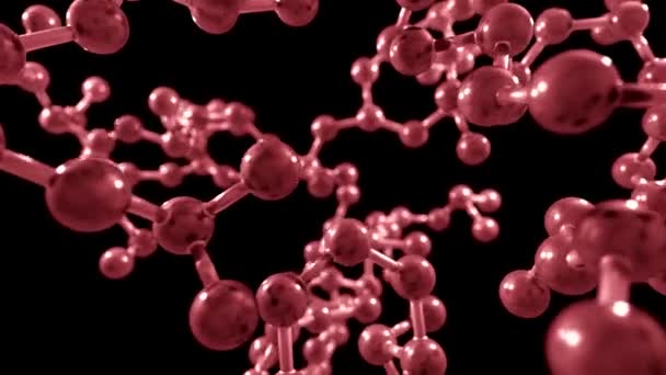 Молекула м'яч і палиця модель літати через атоми хімія біологія техніка — стокове відео