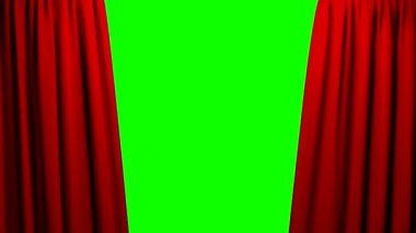Kırmızı açılış ve kapanış perdeleri tiyatro sinema yeşil ekran sahne