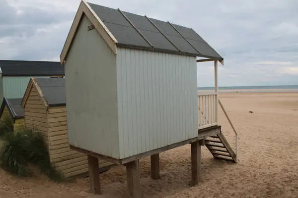 Krajina Plážových Chat Krásném Písečném Pobřeží Wells Next Sea Norfolku — Stock fotografie