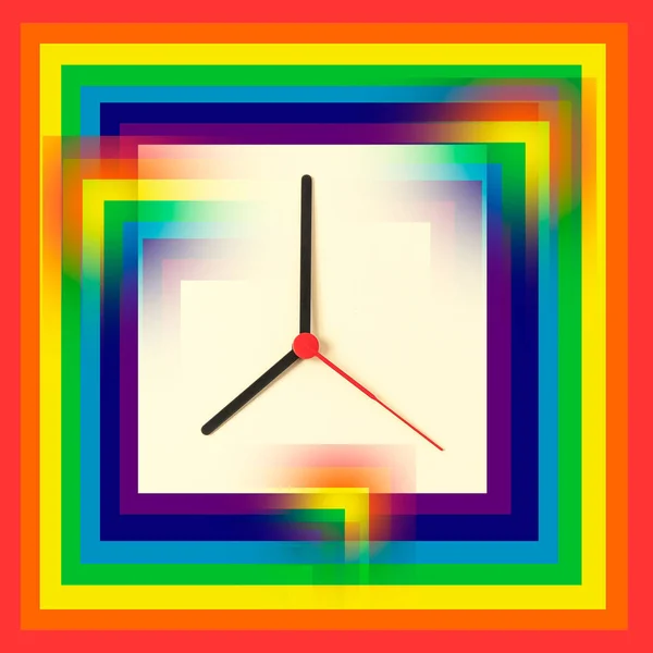 Daylight Saving Time Concept Clock Hands Rainbow Color Block Background — Stock Photo, Image