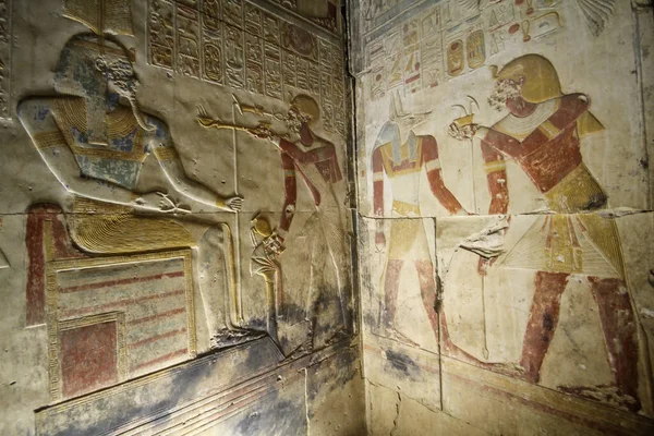 Рельєфні Малюнки Храмі Сефоса Абідосі Єгипет — стокове фото
