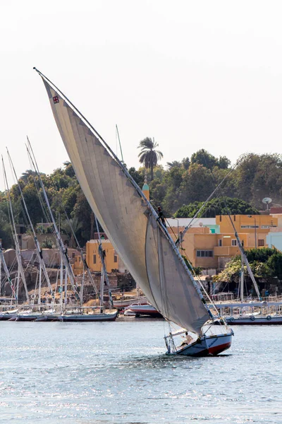 Zeilboot Nijl Aan Oever Van Aswan Egypte — Stockfoto