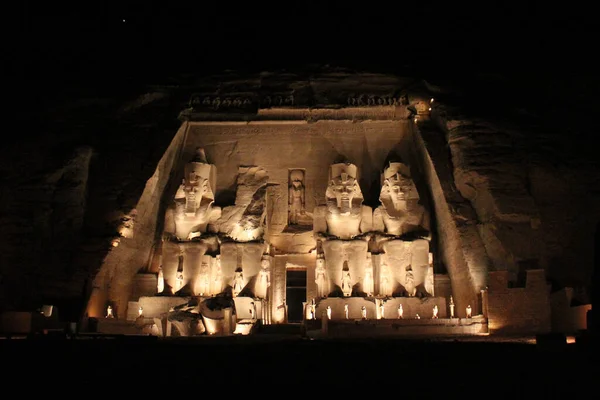 Famoso Templo Ramsés Abu Simbel Noite Egito — Fotografia de Stock