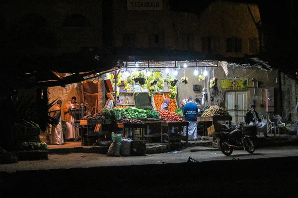 Pequeño Mercado Oriental Ciudad Siwa Por Noche Egipto — Foto de Stock