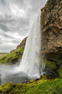 Sabahın erken saatlerinde Seljalandsfoss Şelalesinde, Altın Daire, İzlanda