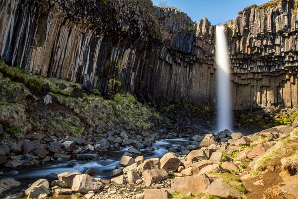 Birnenexponierung Des Svartifoss Wasserfalls Skaftafell Nationalpark Island — Stockfoto