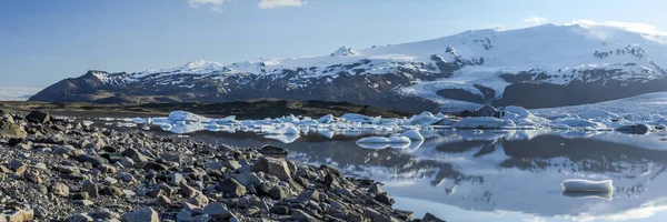 Panorámás Kilátás Fjallsarlon Tóra Egy Nyári Estén Izlandon — Stock Fotó