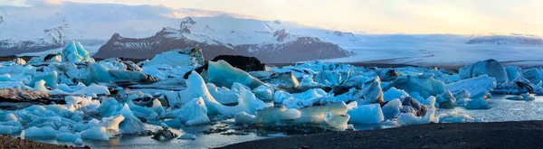 Panorámás Kilátás Jokulsarlon Gleccser Nyári Esti Fény Izland — Stock Fotó